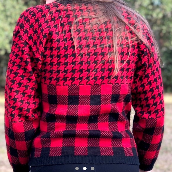 Vtg Houndstooth Check Pattern Acrylic Sweater ❤️ - Picture 2 of 3